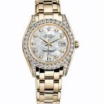 The white dial fake watch is decorated with diamonds.